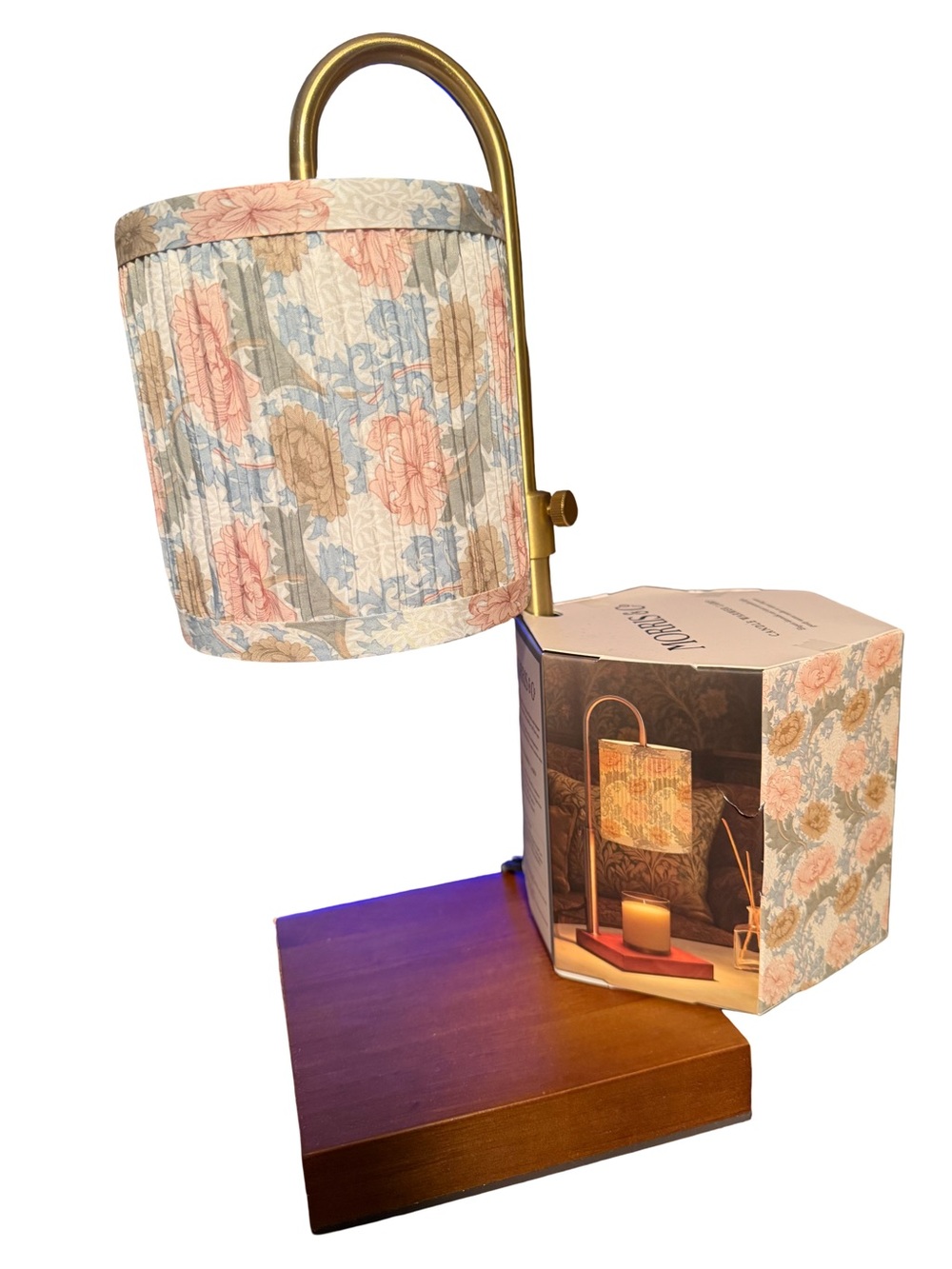 Morris & Co. NWT Chrysanthemum Floral Candle Warmer Electric Lamp Wood Base - Picture 3 of 8